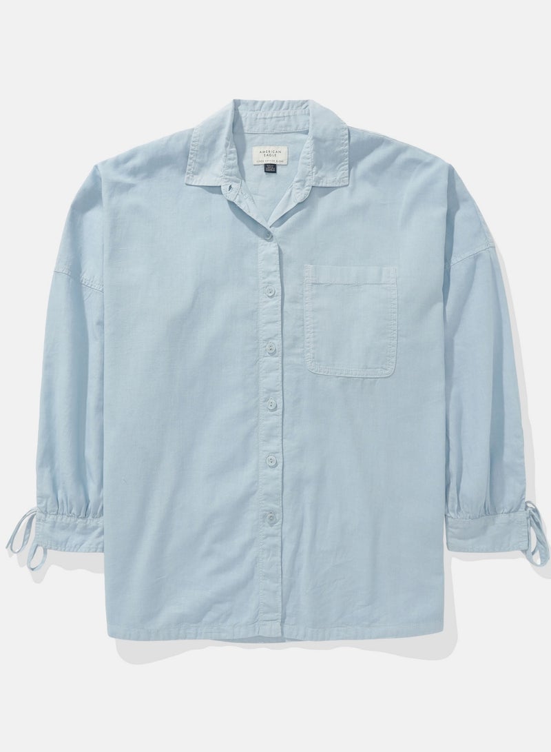 American Eagle AE Go Big Linen-Blend Oversized Tie Sleeve Shirt - Image 3
