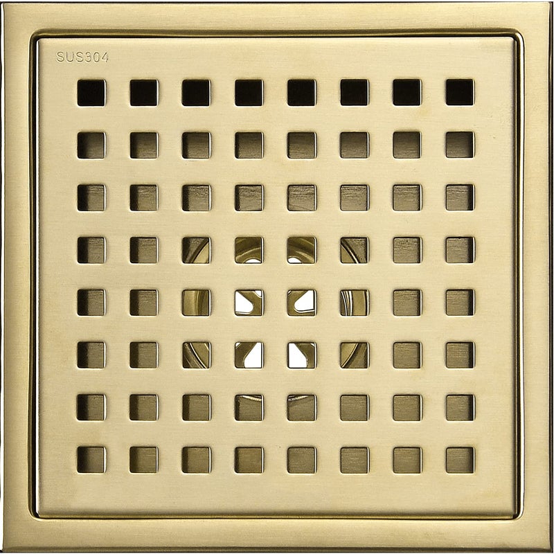 TRUSTMI 6 Inch Square Shower Floor Drain with Removable Grid Grate Cover SUS 304 Stainless SteelBrushed Gold