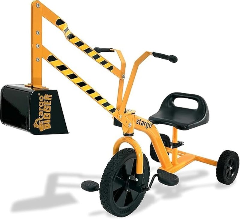 stargo Kids Excavator Sand Digger Tricycle with Pedals, Handlebar, Scooper and Rotating Wheel, Ride On Excavator Construction Toy Trike for Toddler Boy - Image 1