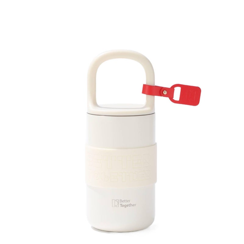 كوب قهوة للسفر بمقبض سهل الحمل من ستانلس ستيل، 400 ml، أبيض مائل للعاجي مع مقبض من الستانلس ستيل باللون الأبيض للمدرسة للهدايا للاستخدام العملي - Image 2