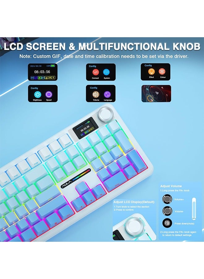 AULA F108 PRO - Wireless Mechanical Keyboard with Screen&Knob,Hot Swappable Gaming Keyboard with 8000mAh Battery,Pre-lubed Switches,RGB Backlit,PBT Keycaps Creamy Sounding Computer Keyboards,104 Keys - Image 3