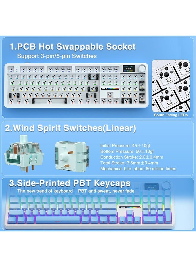 AULA F108 PRO - Wireless Mechanical Keyboard with Screen&Knob,Hot Swappable Gaming Keyboard with 8000mAh Battery,Pre-lubed Switches,RGB Backlit,PBT Keycaps Creamy Sounding Computer Keyboards,104 Keys - Image 4