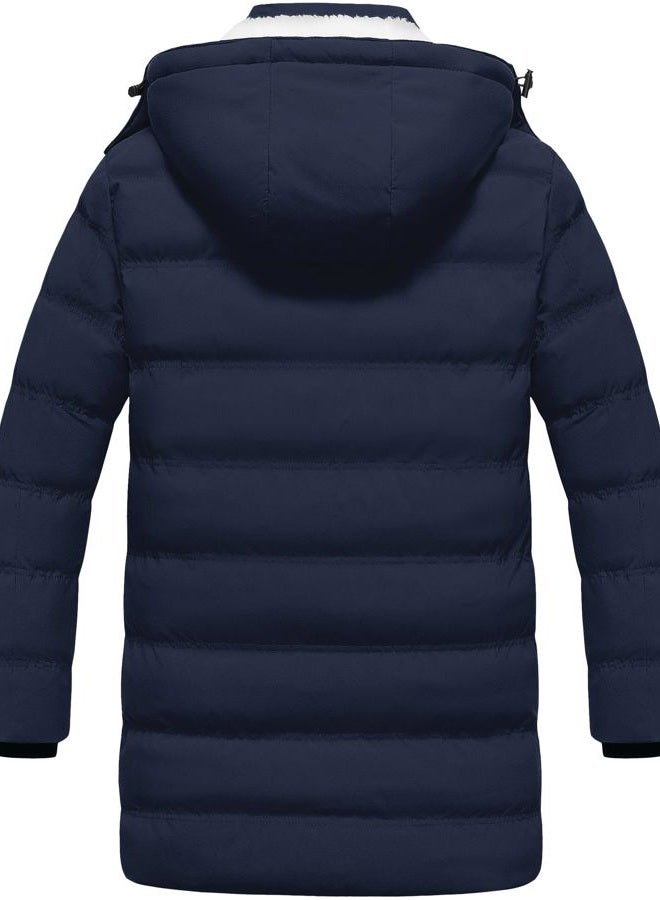 Pursky Men's Long Winter Coat Warm Sherpa Lined Quilted Puffer Jacket Waterproof Thicken Puffy Parka with Hood, Navy Blue, S - Image 2