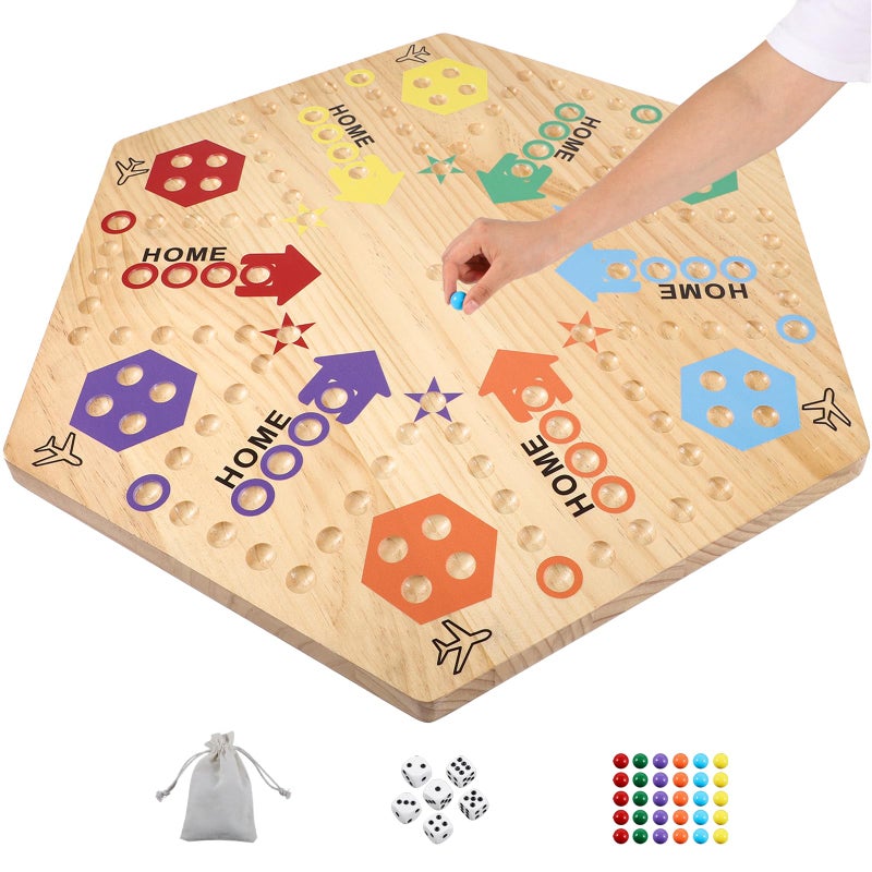 Medikaison Extra Large 236 Inches Wahoo Marble Board Game 4 and 6 Players 2 Sided Painted Thicken Wood Board Perfect Game for Family Friends Party - Image 3
