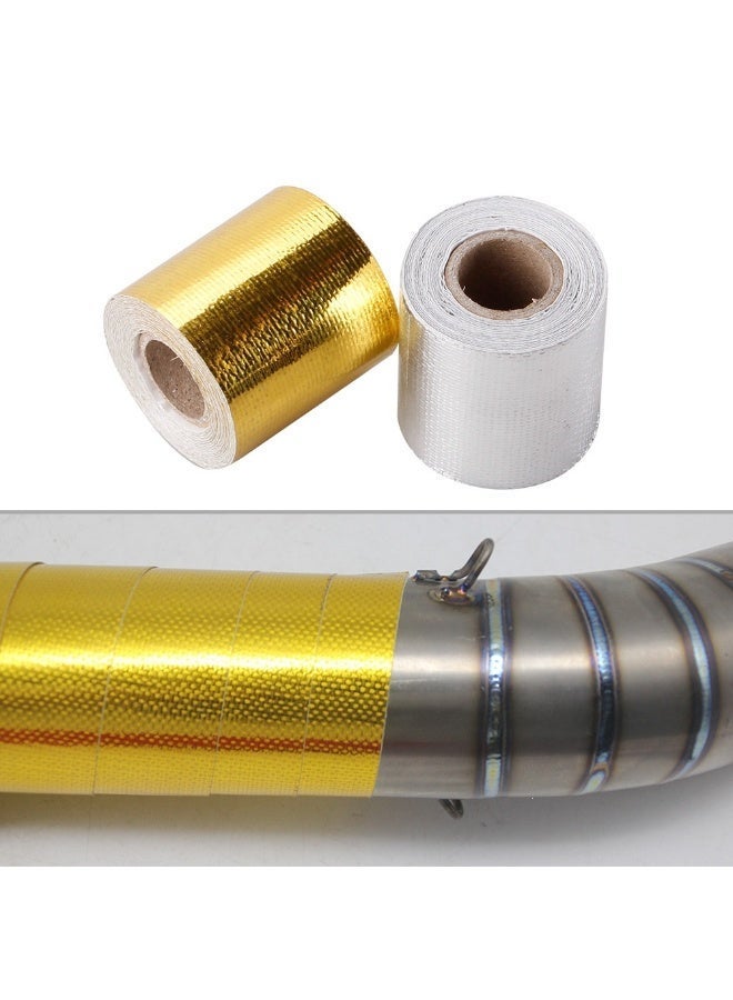 5cm * 5M الذهب احباط الالومنيوم الشريط ، والعزل الحراري احباط القصدير ورقة ، وارتفاع درجة الحرارة المقاومة احباط الالومنيوم الألياف القماش ، تنطبق على السيارات والدراجات النارية والصناعية العادم هود - Image 5