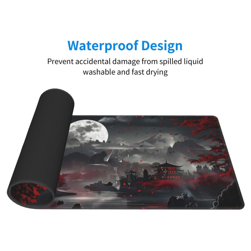 Brecoy Extended Gaming Mouse Pad, Large Desk Mat XL Anime Mouse Pad Waterproof with Stitched Edges, Non-Slip Desktop Pad for Home and Office, Level Up Your 31.5x11.8 Inch (Night Lake) - Image 3