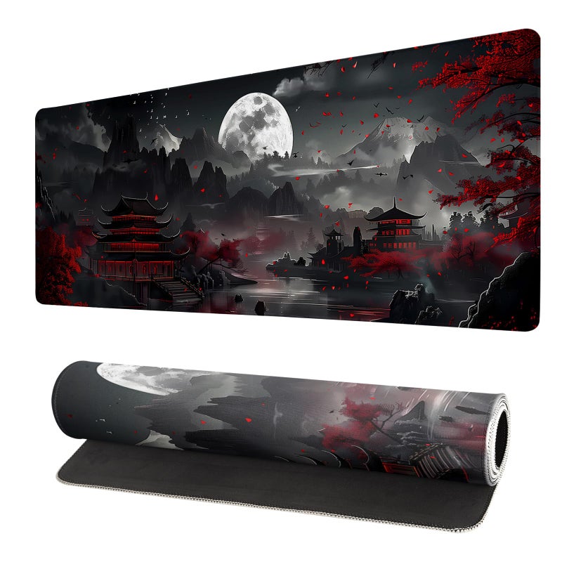 Brecoy Extended Gaming Mouse Pad, Large Desk Mat XL Anime Mouse Pad Waterproof with Stitched Edges, Non-Slip Desktop Pad for Home and Office, Level Up Your 31.5x11.8 Inch (Night Lake) - Image 1