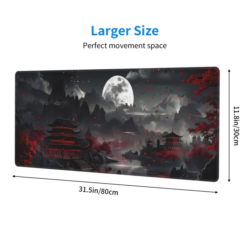 Brecoy Extended Gaming Mouse Pad, Large Desk Mat XL Anime Mouse Pad Waterproof with Stitched Edges, Non-Slip Desktop Pad for Home and Office, Level Up Your 31.5x11.8 Inch (Night Lake) - Image 2