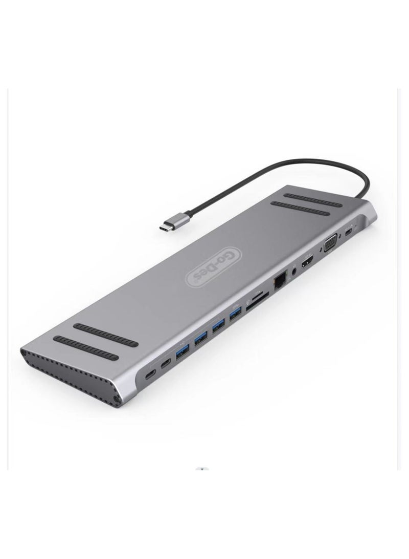 GO-DES 14 In 1 USB C Type-c Hubs Docking Station Silver - Image 1