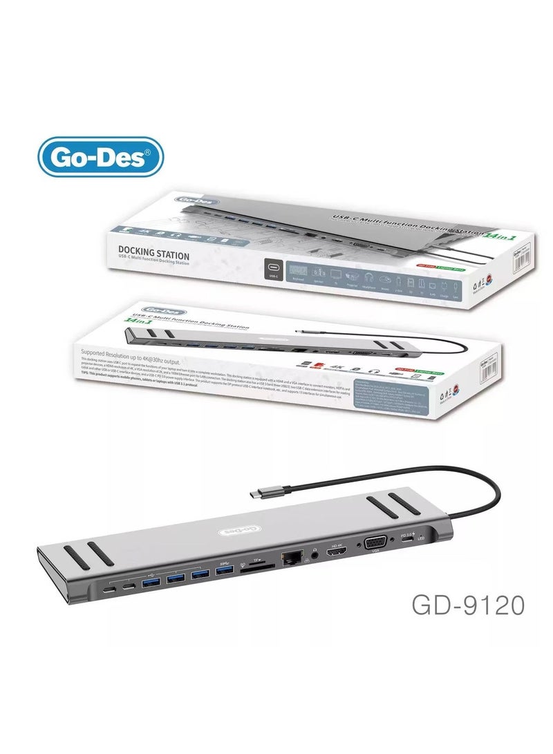 GO-DES 14 In 1 USB C Type-c Hubs Docking Station Silver - Image 5
