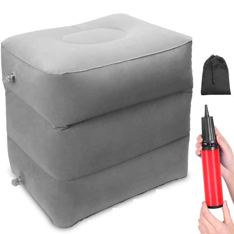 HANNEA® Inflatable Foot Rest Pillow for Travel, Portable Airplane Bed for Toddler, Adjustable 3 Layers Height Leg Rest Pillow for Airplane, Office, Home, Trains, Cars