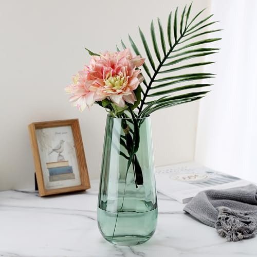 JAKY Global Modern Large Glass Vase H-9.8" Green Vases for Flowers, Centerpieces and Decorative Accents - Tall Plant Vase for Office Home Table Decor - Image 5
