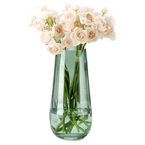 JAKY Global Modern Large Glass Vase H-9.8" Green Vases for Flowers, Centerpieces and Decorative Accents - Tall Plant Vase for Office Home Table Decor - Image 1