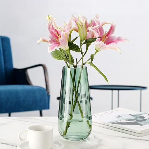 JAKY Global Modern Large Glass Vase H-9.8" Green Vases for Flowers, Centerpieces and Decorative Accents - Tall Plant Vase for Office Home Table Decor - Image 3