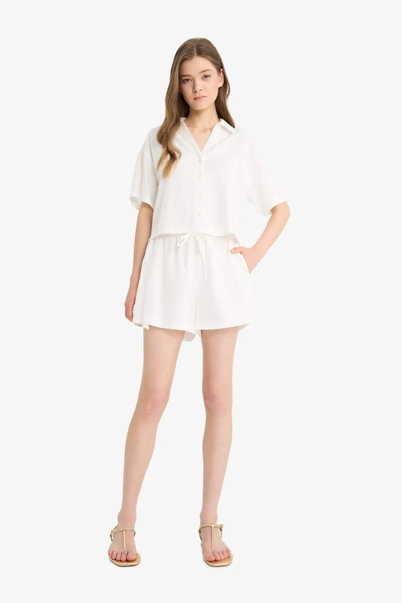 ديفاكتو Normal Waist Short Leg Linen Blend Shorts