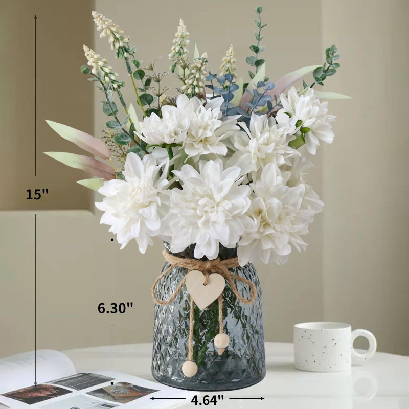 Leftover Fake Flowers in Vase,White Artificial Flowers Centerpieces for Tables,Fake Plant and Faux Flowers for Vase,Silk Flower Arrangements for Home Decor Living Room,Coffee Table Decor - Image 2