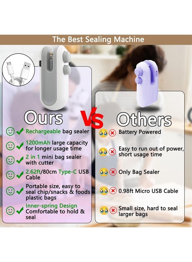 Mini Bag Sealer Handheld Heat Sealer 2 in 1 Plastic Bag Sealer and Cutter USB Rechargeable Portable Food Sealer for Storage Snacks Freshness 3 Modes ,Fast Charging - Image 5