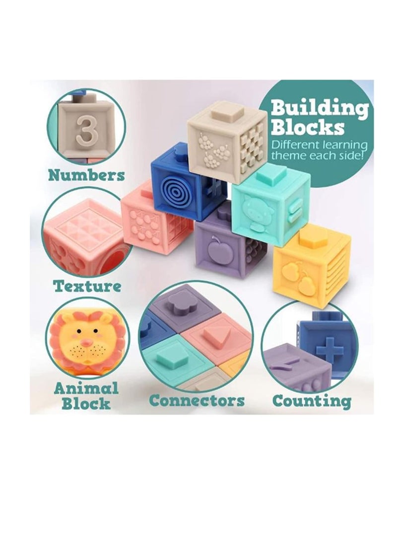 Raxoom Baby Blocks Toys Soft Stacking Blocks Montessori Learning Babies Infant Teething Chewing Toy, Squeeze Sensory Toys, Bath Toy for Toddler Baby Girl Boy with Suction Cup Storage Bag - Image 3