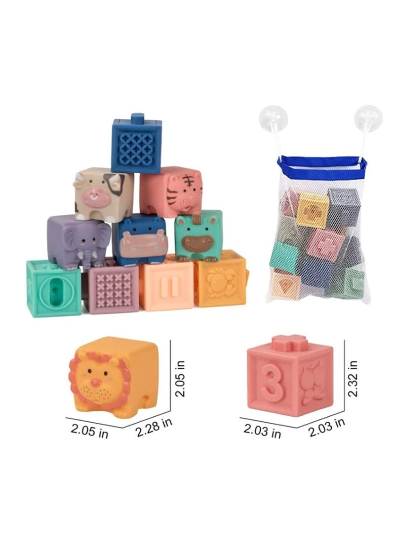 Raxoom Baby Blocks Toys Soft Stacking Blocks Montessori Learning Babies Infant Teething Chewing Toy, Squeeze Sensory Toys, Bath Toy for Toddler Baby Girl Boy with Suction Cup Storage Bag - Image 4