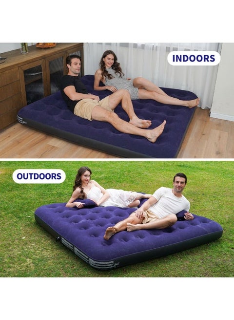 مرتبة هوائية قابلة للنفخ بحجم كوين مع سطح مخملي - 203 × 152 × 22 سم، سرير تخييم محمول، داخلي/خارجي (سعة 160 كجم)