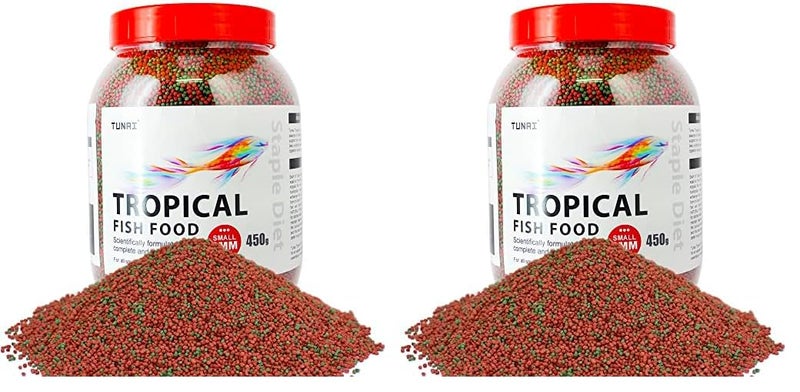 Fish Food for Aquarium with 26% protien | 1.2 MM, 450g | Aquarium Fish Food for All Adult Small and Medium Tropical Fishes| Daily Nutrition Fish Feed for Health and Growth (Pack of 2)