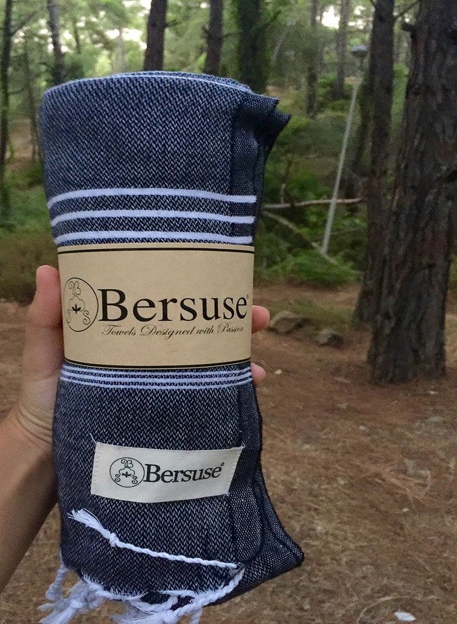Bersuse منشفة شاطئ بيرسوس بيشتيمال التركية مجموعة أناضوليا منشفة شاطئ تركية فاخرة، 100% قطن، كبيرة، سريعة الجفاف، خالية من الرمال، خفيفة الوزن - 37x70 بوصة، سوداء - Image 4
