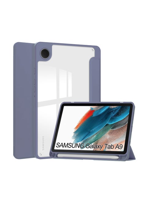The slim case is compatible with the Samsung Galaxy Tab A9 8 Inch Clear Back Shockproof TPU Frame Phone Case Auto Sleep/Wake Support, Built-in Pen Holder