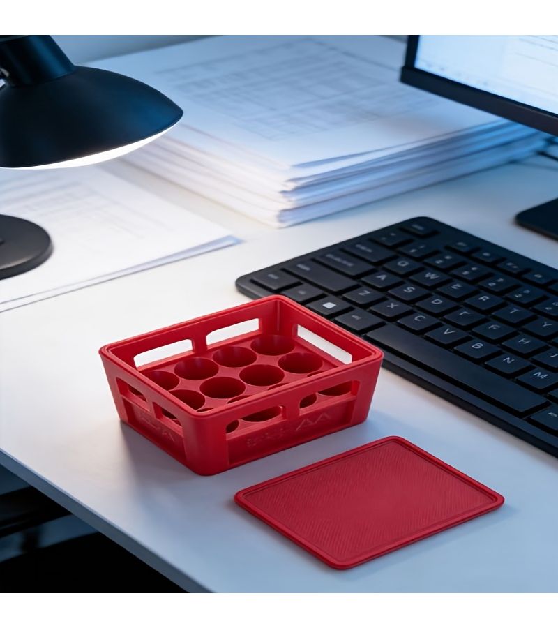 Red Battery Storage Case For Crate Style Battery Organizer Stackable Plastic Desktop Holder Large Capacity Multi Functional Hardware Bin Durable Anti Drop Portable Home Garage Office Container - Image 5