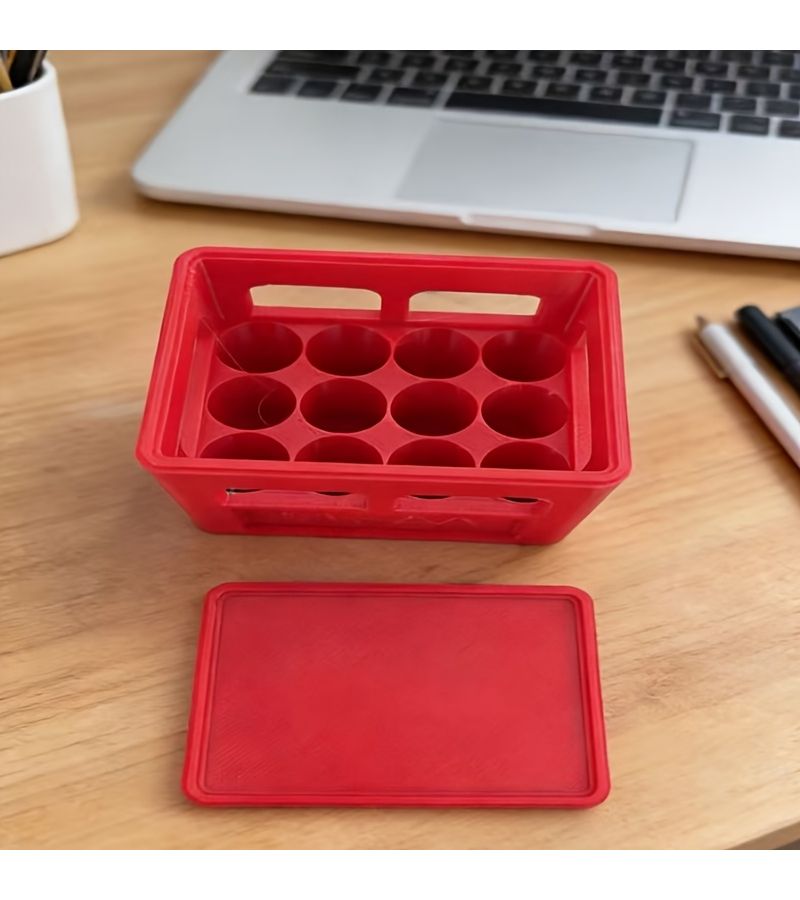 Red Battery Storage Case For Crate Style Battery Organizer Stackable Plastic Desktop Holder Large Capacity Multi Functional Hardware Bin Durable Anti Drop Portable Home Garage Office Container - Image 1