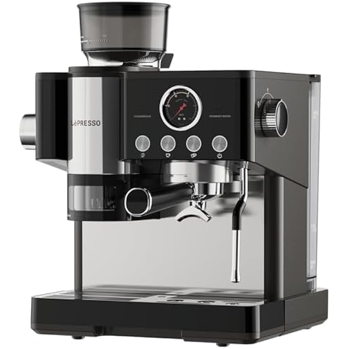 LePRESSO SemiAutomatic Coffee Machine With Adjustable Grinder Espresso Machine With Smart Tamping System Industrial 58Mm Porta Filter 19Bar Pump Multiple Brewing Option Large Water Tank Capacity - Image 1