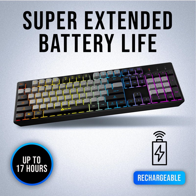 KLIM Chroma Wireless Keyboard â€“ RGB Backlit Gaming, Rechargeable Battery, PC Keyboard, Durable & Water-Resistant, Compatible with PS4, PS5 & Mac - Black - Image 3