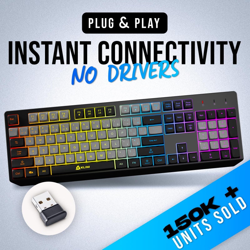 KLIM Chroma Wireless Keyboard â€“ RGB Backlit Gaming, Rechargeable Battery, PC Keyboard, Durable & Water-Resistant, Compatible with PS4, PS5 & Mac - Black - Image 2