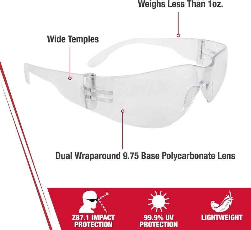 Radians Clear Safety Glasses, Scratch-Resistant, Wraparound, One Size - Image 2