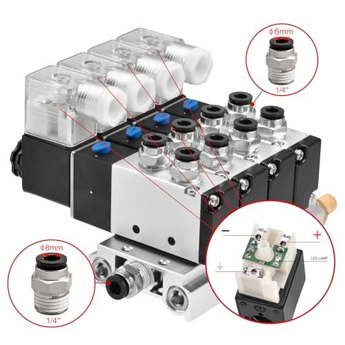 Heschen Electrical Pneumatic 4 Solenoid Valve 4V210-08 DC24V PT1/4 5 Way 2 Position Manifold Base Muffler Quick Fittings Set - Image 5