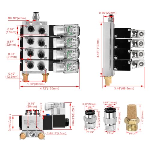 Heschen Electrical Pneumatic 4 Solenoid Valve 4V210-08 DC24V PT1/4 5 Way 2 Position Manifold Base Muffler Quick Fittings Set - Image 2