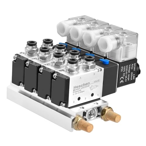 Heschen Electrical Pneumatic 4 Solenoid Valve 4V210-08 DC24V PT1/4 5 Way 2 Position Manifold Base Muffler Quick Fittings Set - Image 1