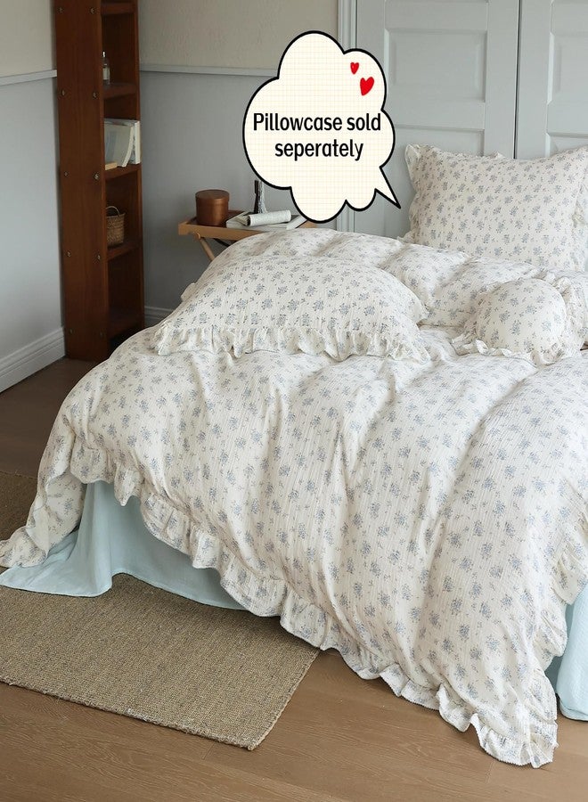 BuLuTu Cottage Chic Ruffled Duvet Cover Full, Blue Floral Quilt Cover 79"x90", 1 PC, Soft Muslin Cotton Comforter Cover Farmhouse Bedding Duvet Cover, No Comforter Insert/Pillowcase - Image 2