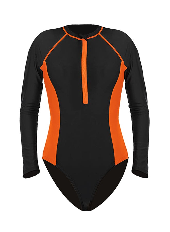 MARGOUN Large Size Surf suit for women long sleeve rash guard women's surf suit one piece swimsuit tight front zip top striped swimming shirts wetsuits Orange / L(Bust 91-96/Waist 71-76/Hip 96-101)