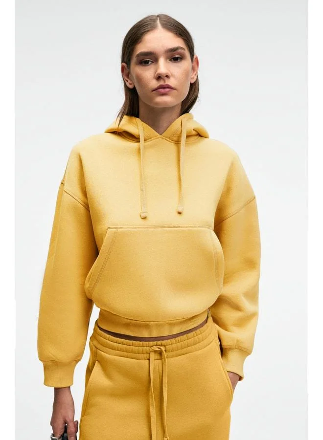 GRIMELANGE SELENE Women's Hooded Kangaroo Pocket Regular Fit Yellow Sweatshirt.