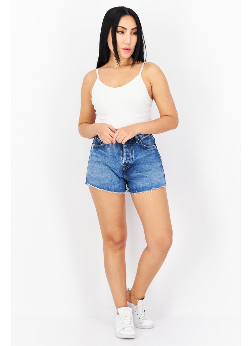 Pepe Jeans Women Regular Fit Washed Denim Shorts, Blue  - Image 3