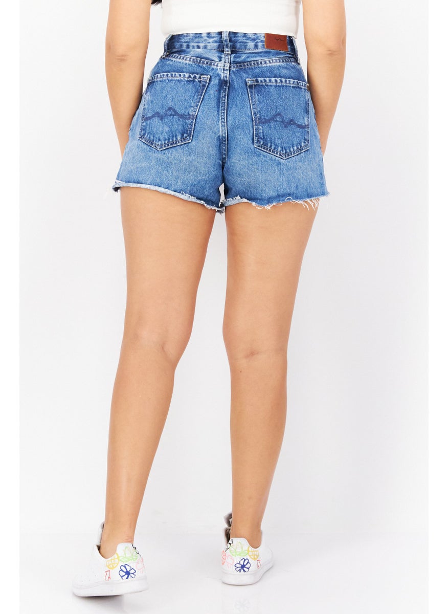 Pepe Jeans Women Regular Fit Washed Denim Shorts, Blue  - Image 2