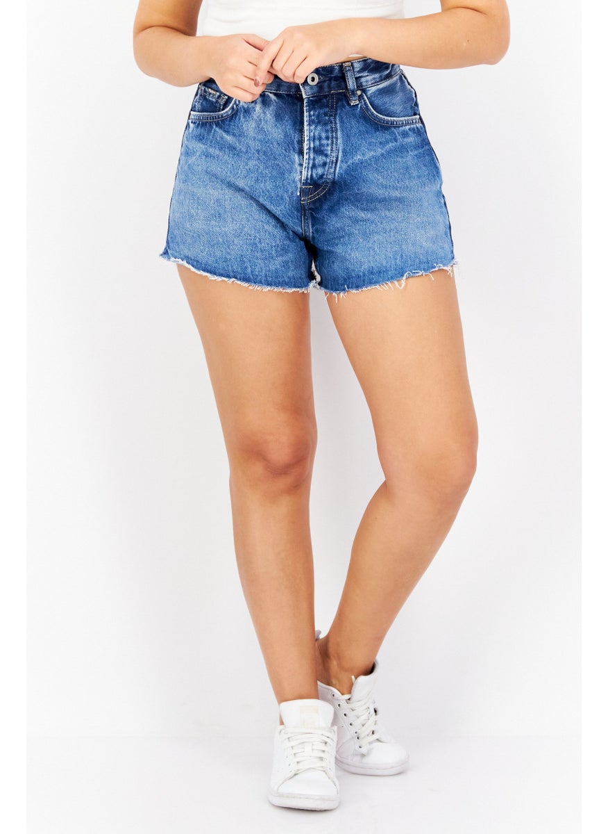 Pepe Jeans Women Regular Fit Washed Denim Shorts, Blue  - Image 1