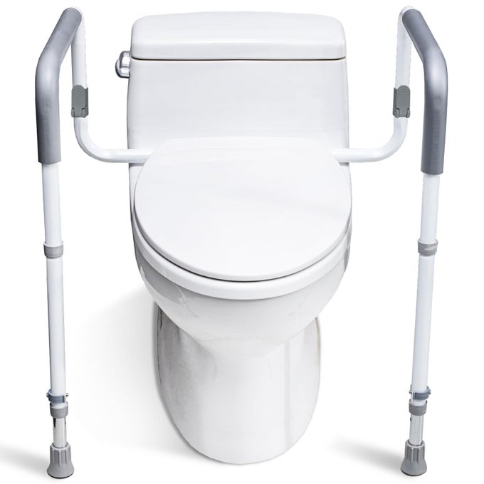 TOILET SAFETY RAILS FOR ELDERLY ADULTS ADJUSTABLE BATHROOM TOILET SAFETY FRAME WITH HANDLES STAND ALONE TOILET GRAB BAR FOR SENIOR HANDICAP DISABLEDFITS MOST TOILETS WHITE TRX8002