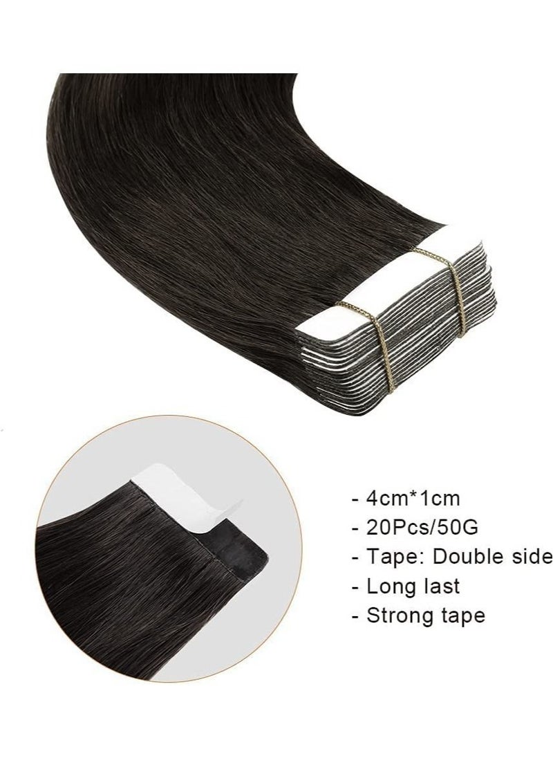 Estelle - Invisible Tape in Hair Extensions Natural Human Hair Extensions 20 Pieces 50 Grams 18in1B - Image 1