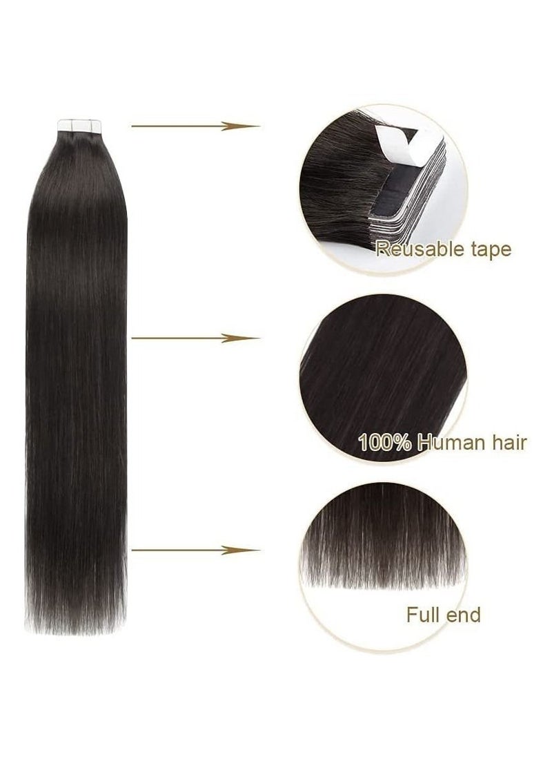 Estelle - Invisible Tape in Hair Extensions Natural Human Hair Extensions 20 Pieces 50 Grams 18in1B - Image 1