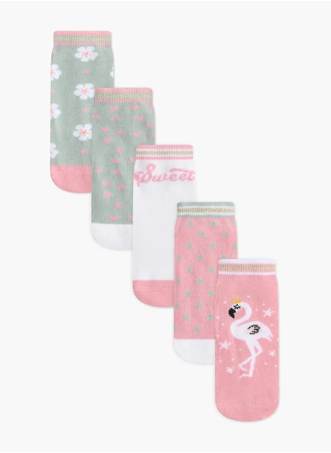 Little Missy Girls Printed Non-Terry Ankle Length Socks - Set of 5