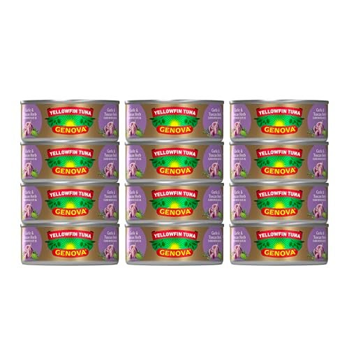 Genova Premium Yellowfin Tuna in Garlic and Tuscan Herb Infused Olive Oil 5 Ounce Can Pack of 12 Wild Caught Solid Light - Image 1