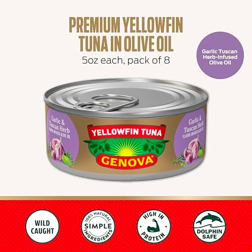 Genova Premium Yellowfin Tuna in Garlic and Tuscan Herb Infused Olive Oil 5 Ounce Can Pack of 12 Wild Caught Solid Light - Image 5