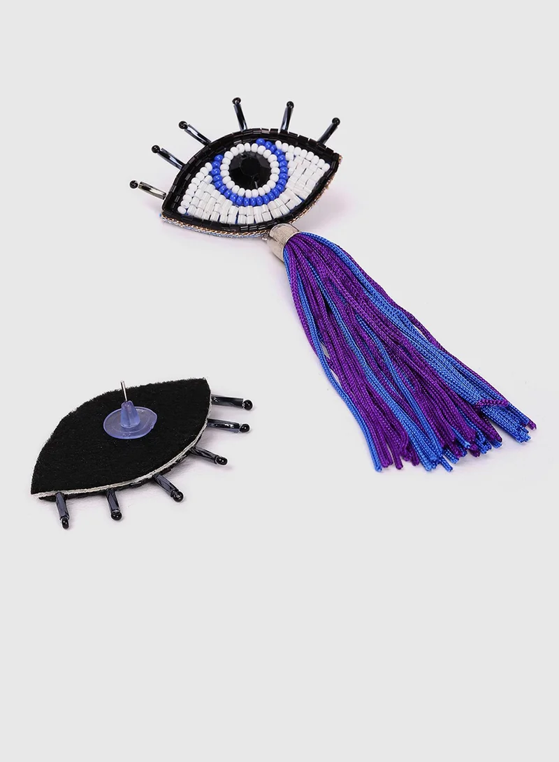 SOHI Blue & White Contemporary Mismatch Boho Artificial Drop Earring Jewellery