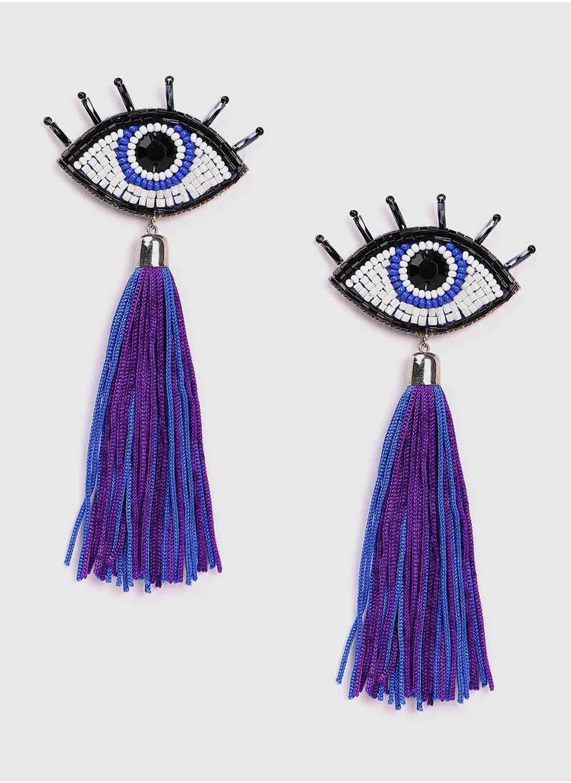 سوهي Blue & White Contemporary Mismatch Boho Drop Earrings